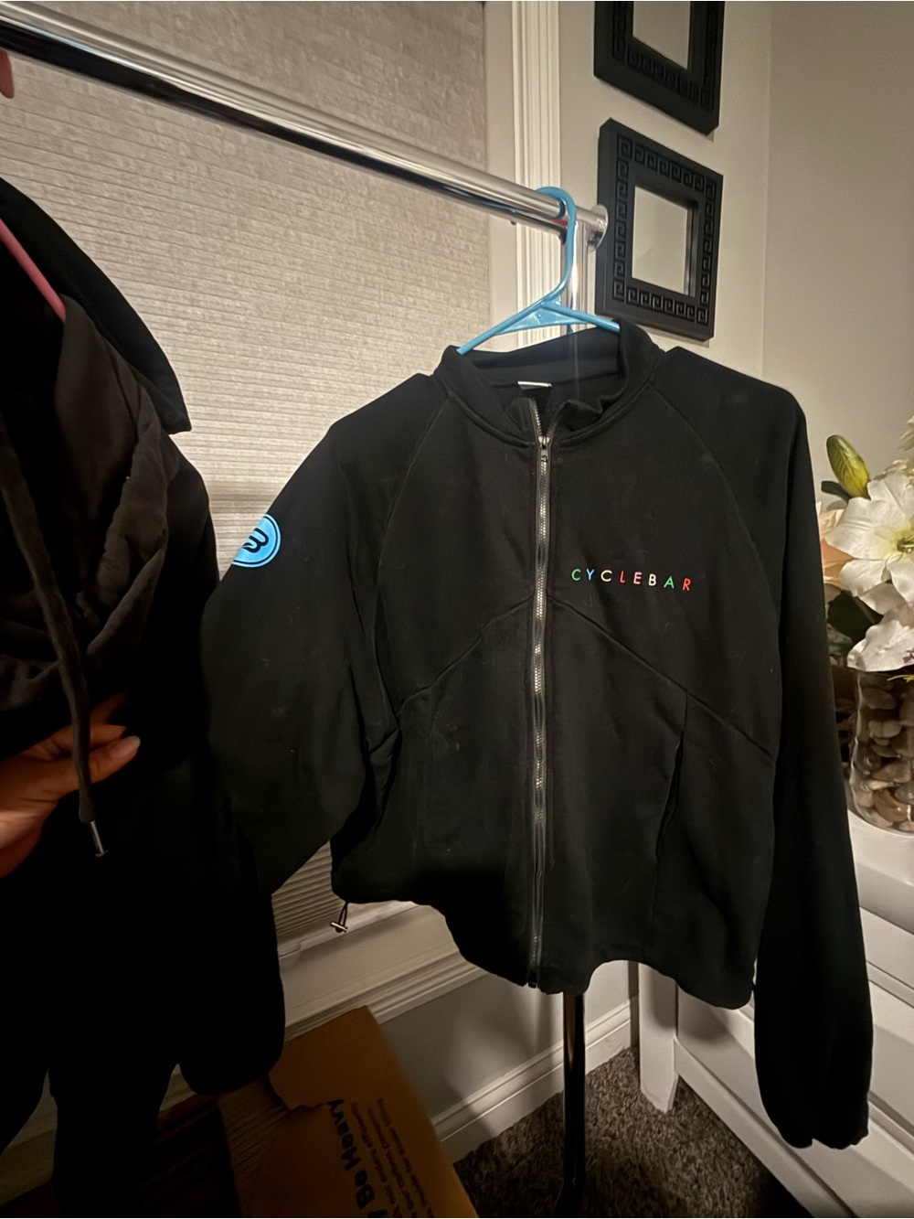 Cyclebar Black Zip-Front Bomber Jacket with Multicolor Logo